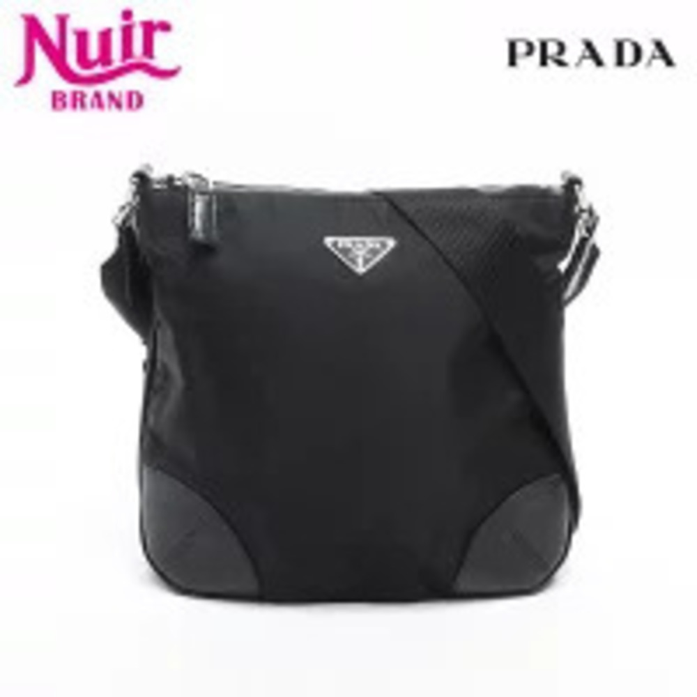 Prada Triangle Logo Tessuto Shoulder Bag Black
